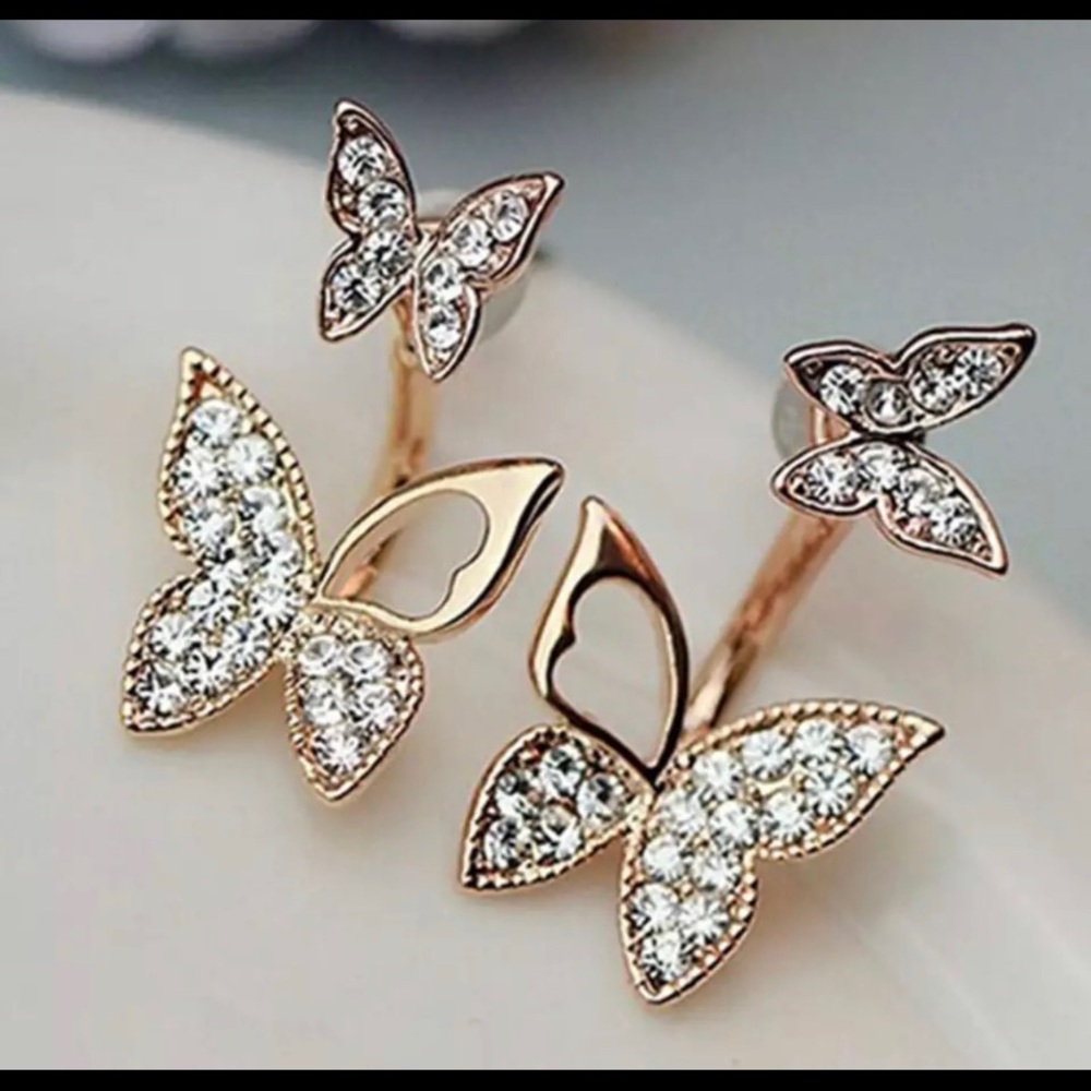 Fashion Hanging Butterfly Earrings Two Wear Crystal